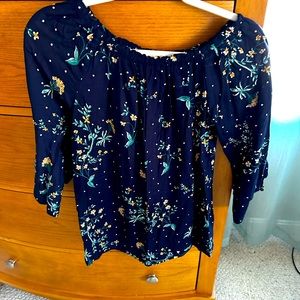 LASCANA size 2 off-shoulder navy print blouse worn once